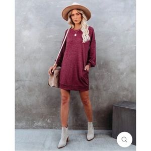Donner Pocketed Knit Sweater Dress - Burgundy